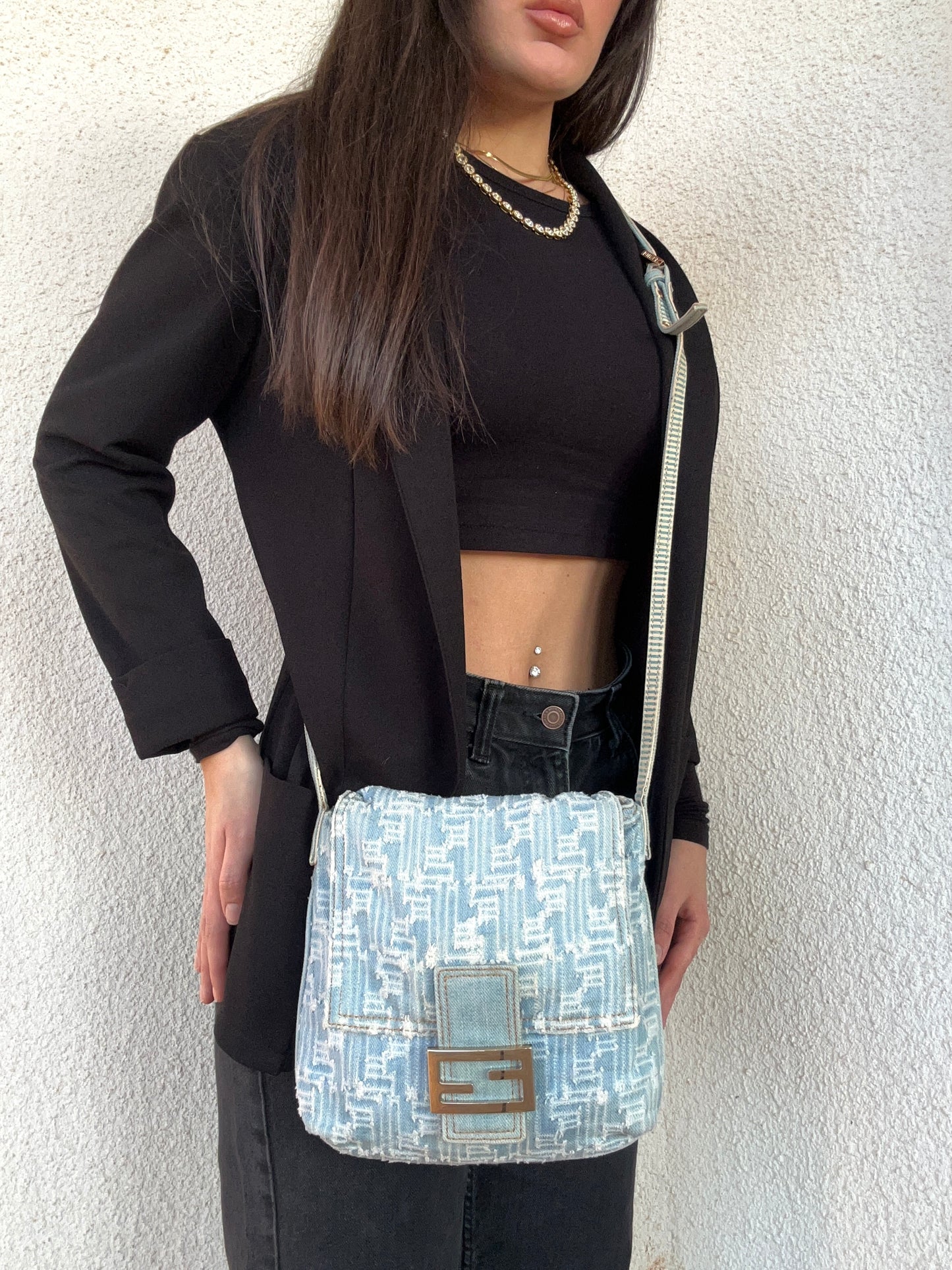 Fendi baguette a tracolla in denim