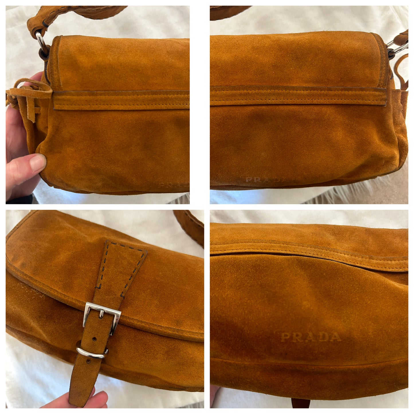 Prada baguette in suede cammello