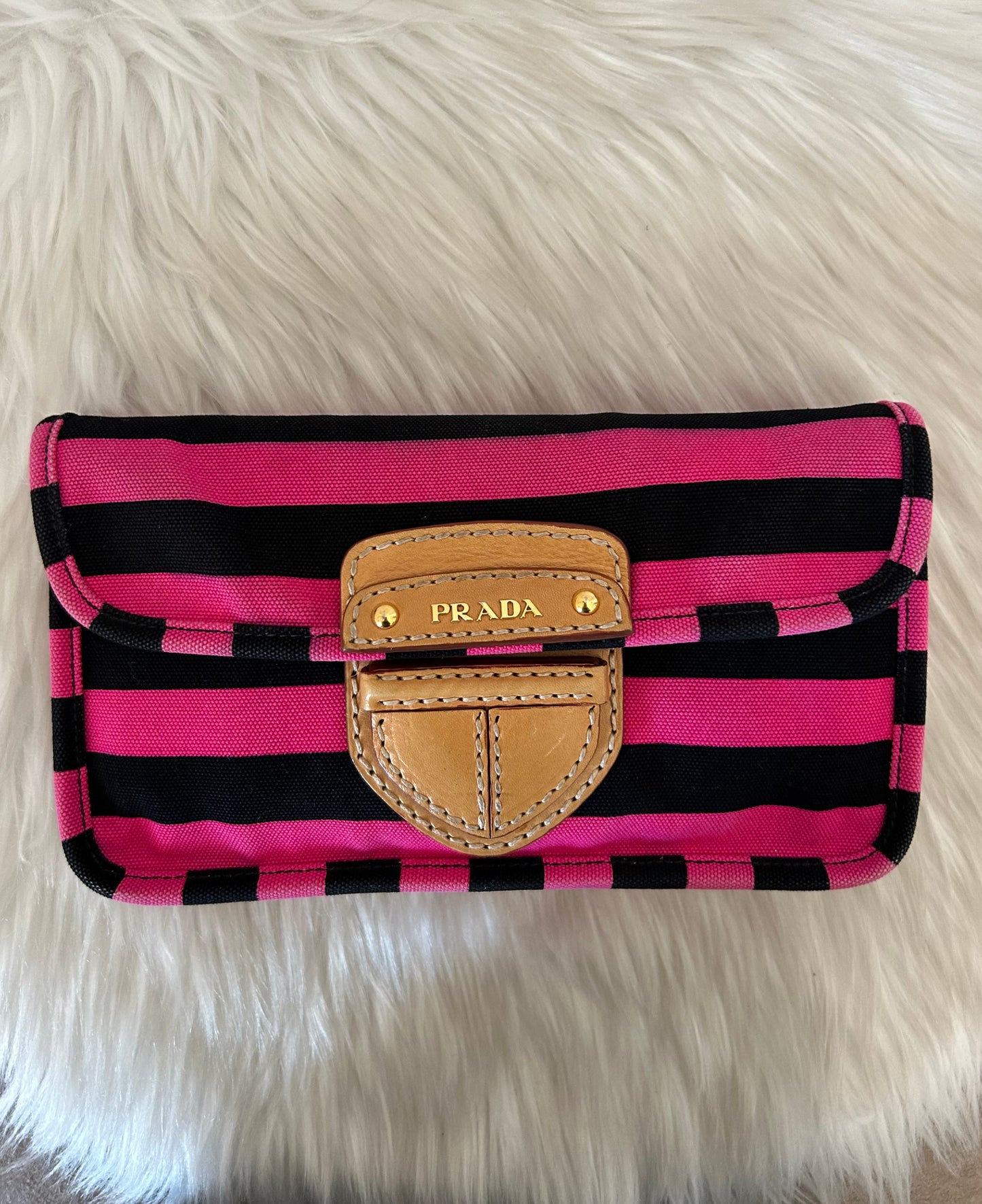 Prada Pochette a righe in tela e pelle