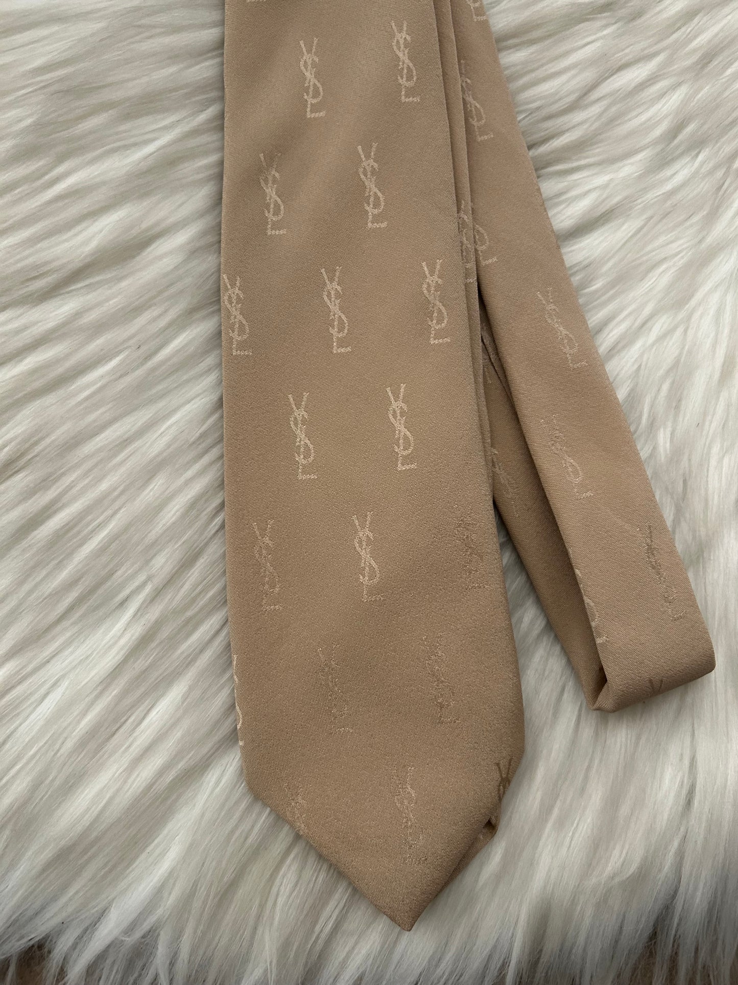 Cravatta YSL logata beige 100% seta