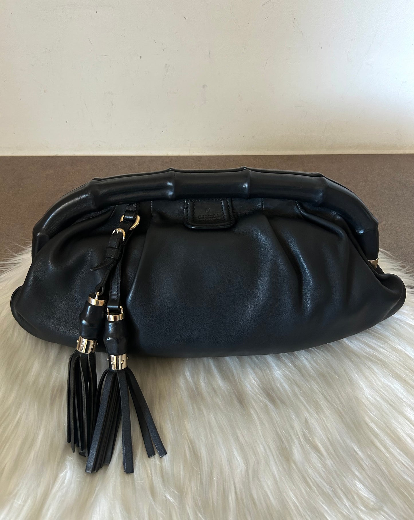 Pochette Gucci Bamboo in pelle nera