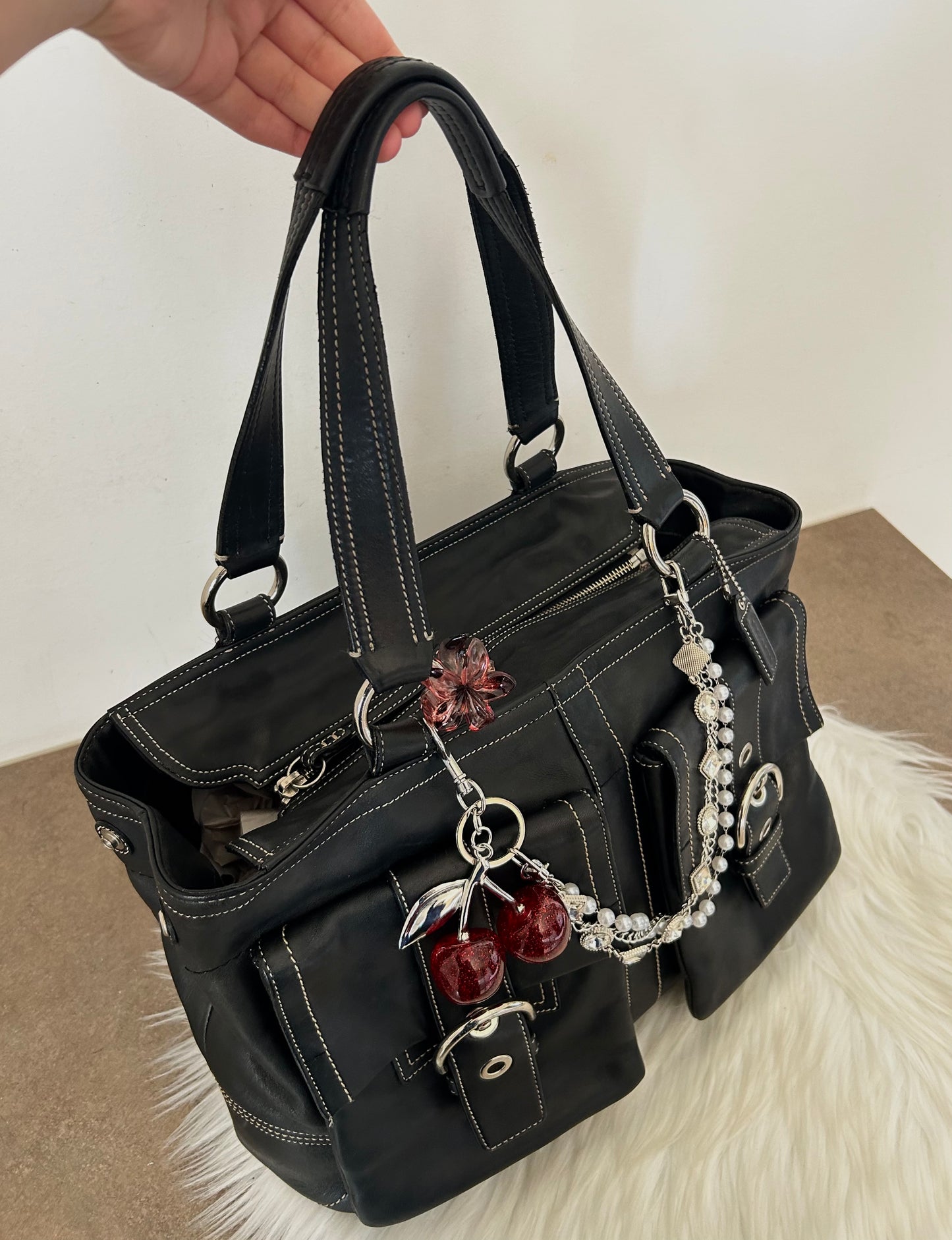 Coach tote bag vintage in pelle nera