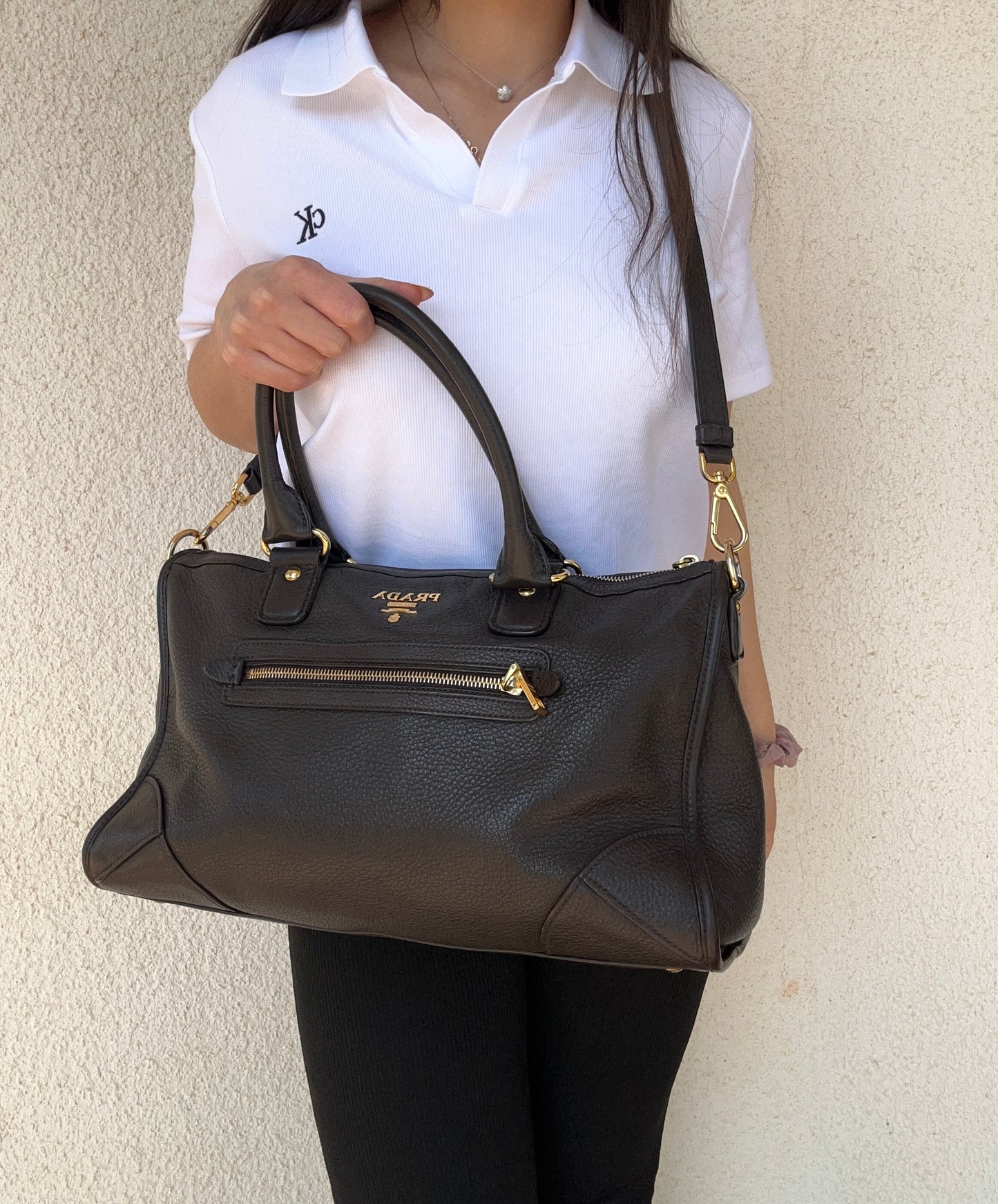 Prada bauletto in pelle marrone
