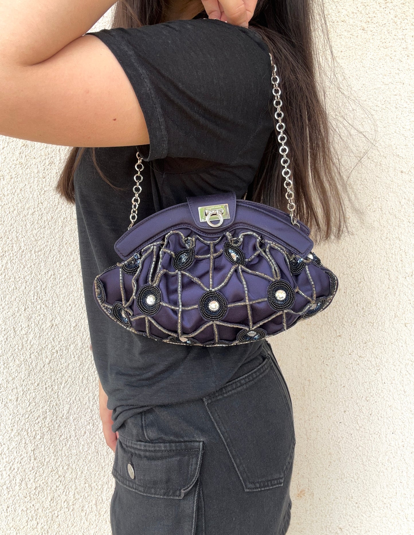 Pochette Salvatore Ferragamo in raso blu