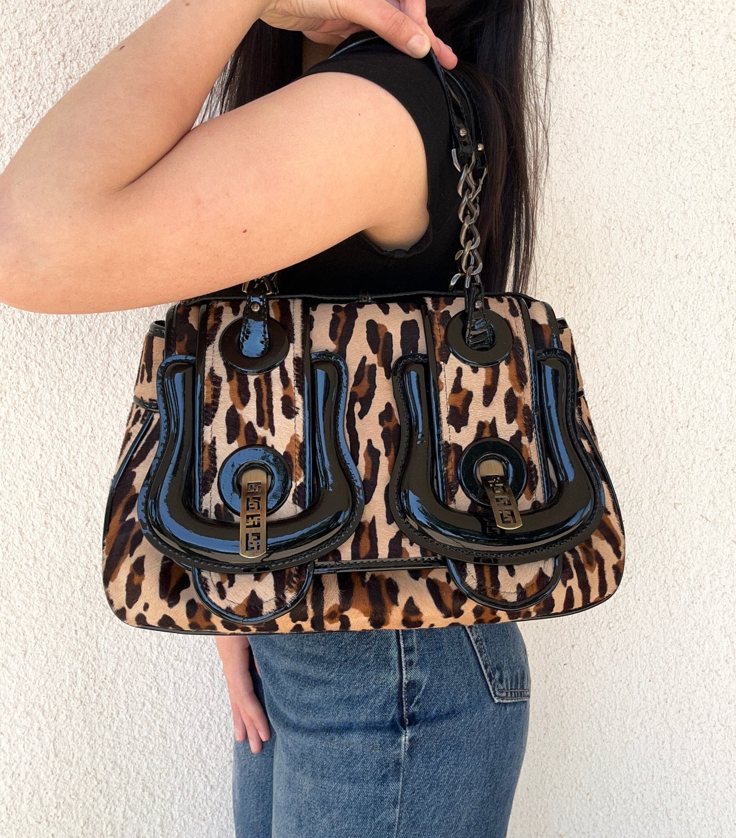 Fendi tote leopardata in cavallino e vernice