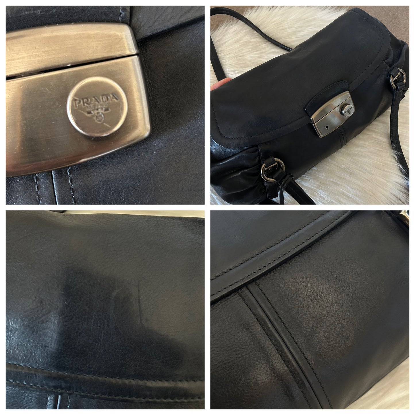 Prada tote in pelle nera di agnello e interni rosa