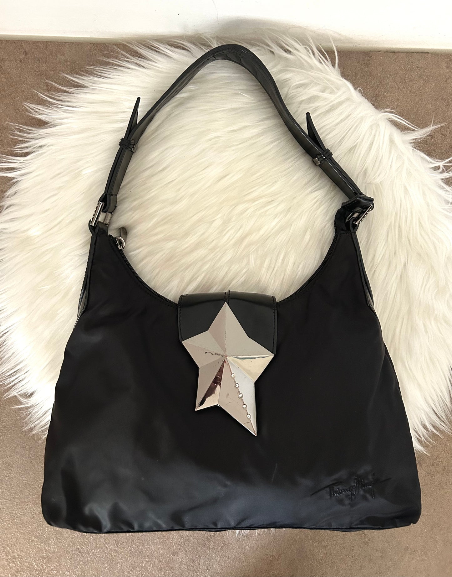 Thierry Mugler tote bag in nylon nera vintage