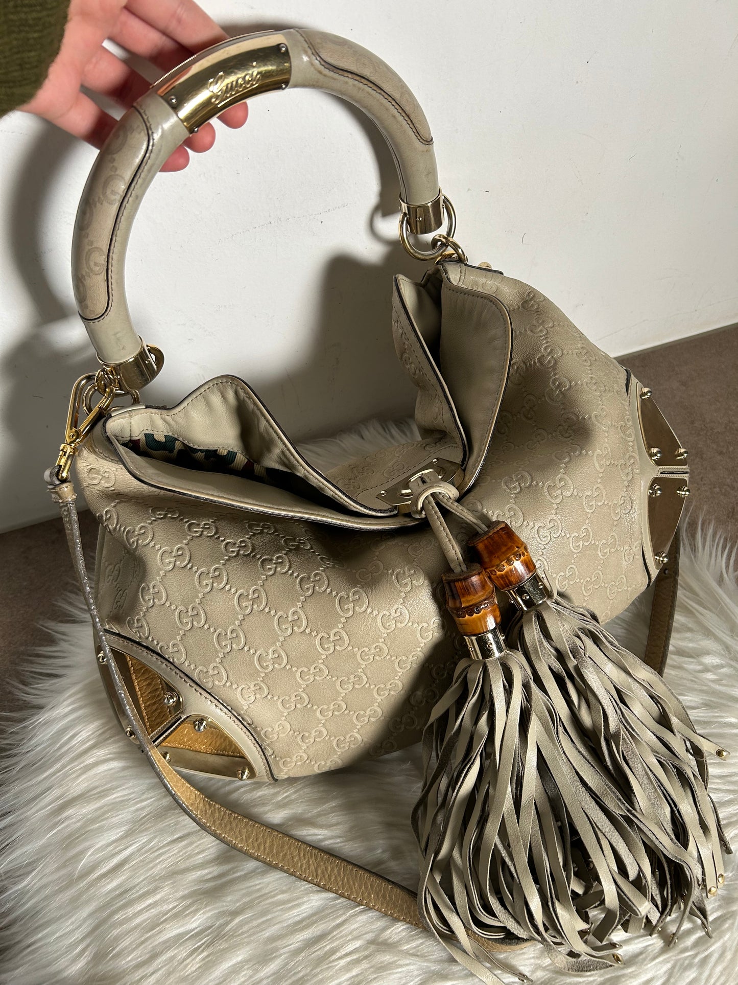 Gucci Indy media in pelle e monogram