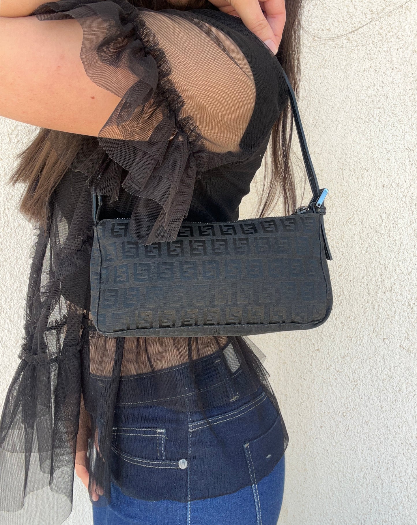 Fendi baguette in monogram zucchino nera vintage