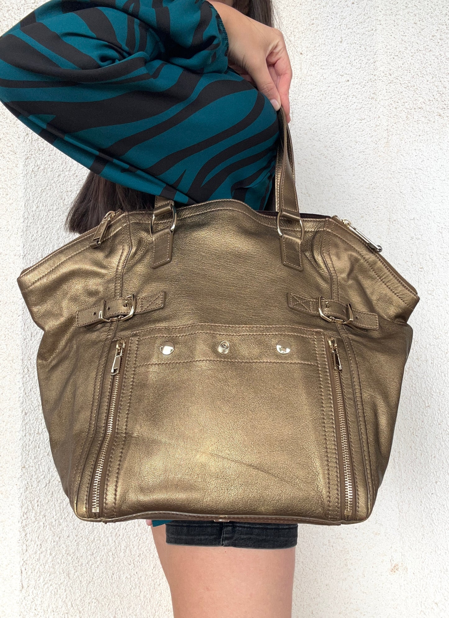 Yves Saint Laurent Downtown in pelle e camoscio dorata