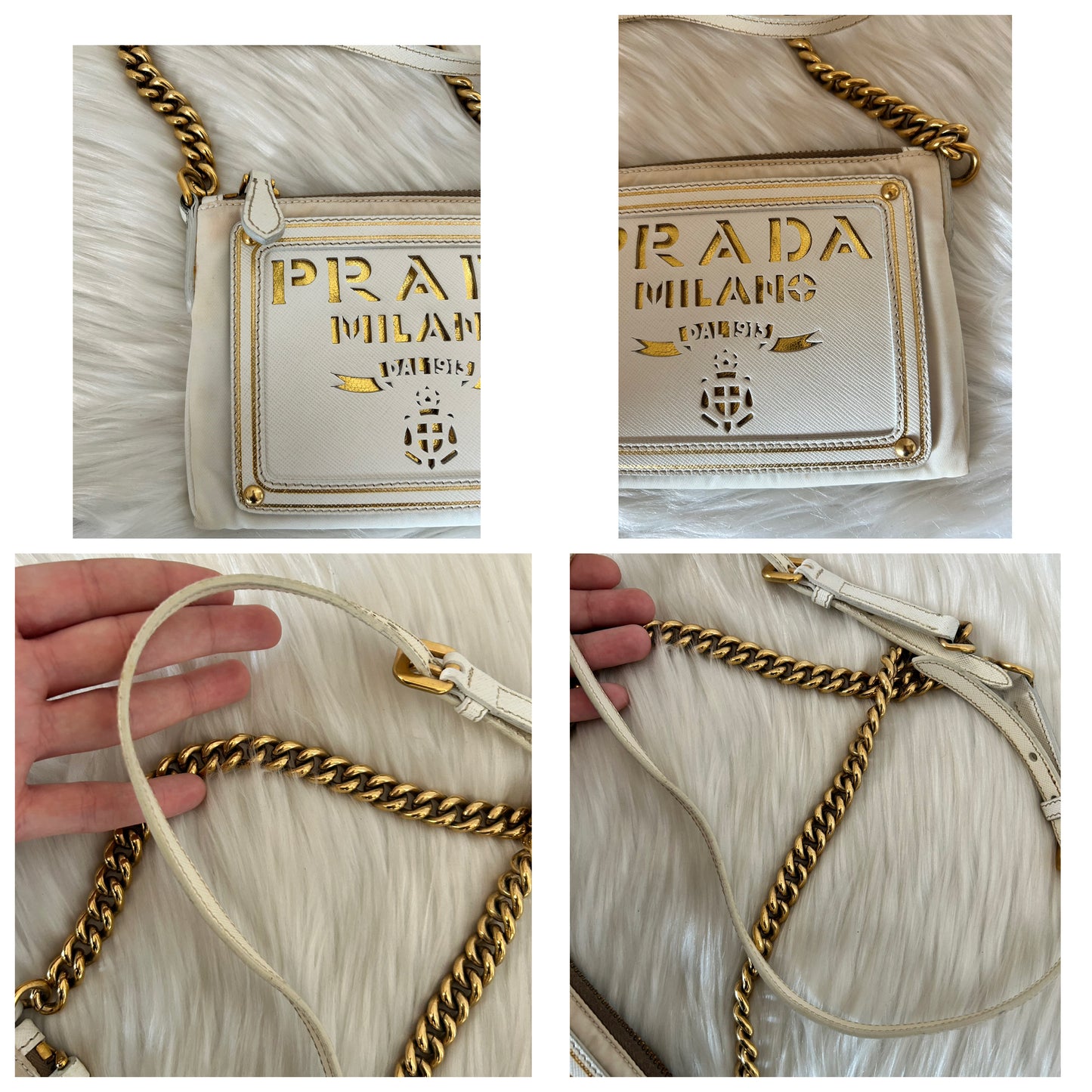 Prada a tracolla in pelle e nylon bianca