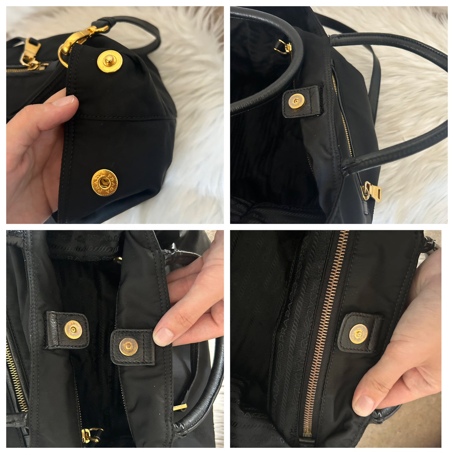 Prada tote nera in nylon e pelle