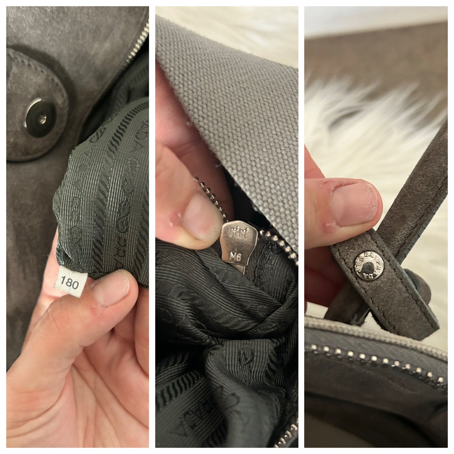 Prada tote bag grigia in tela e camoscio