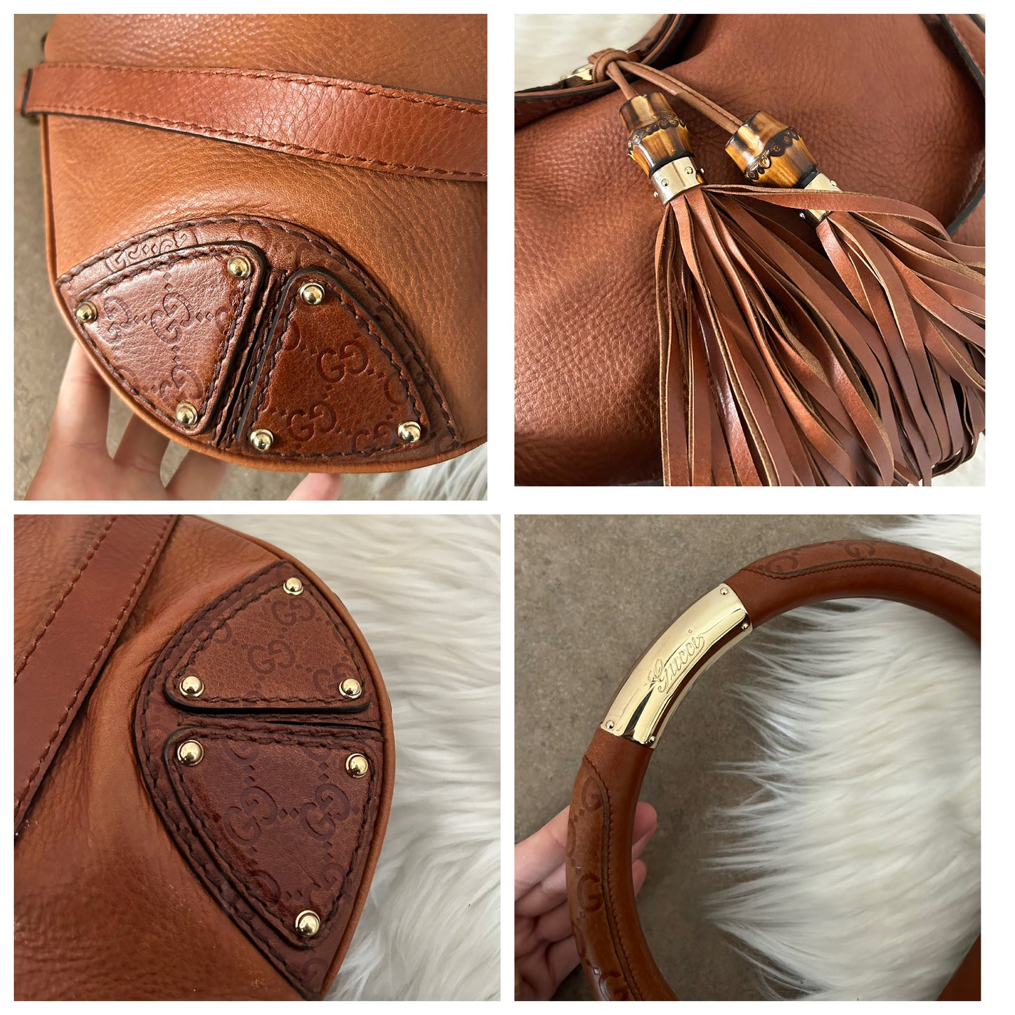 Gucci Indy hobo misura grande in pelle marrone