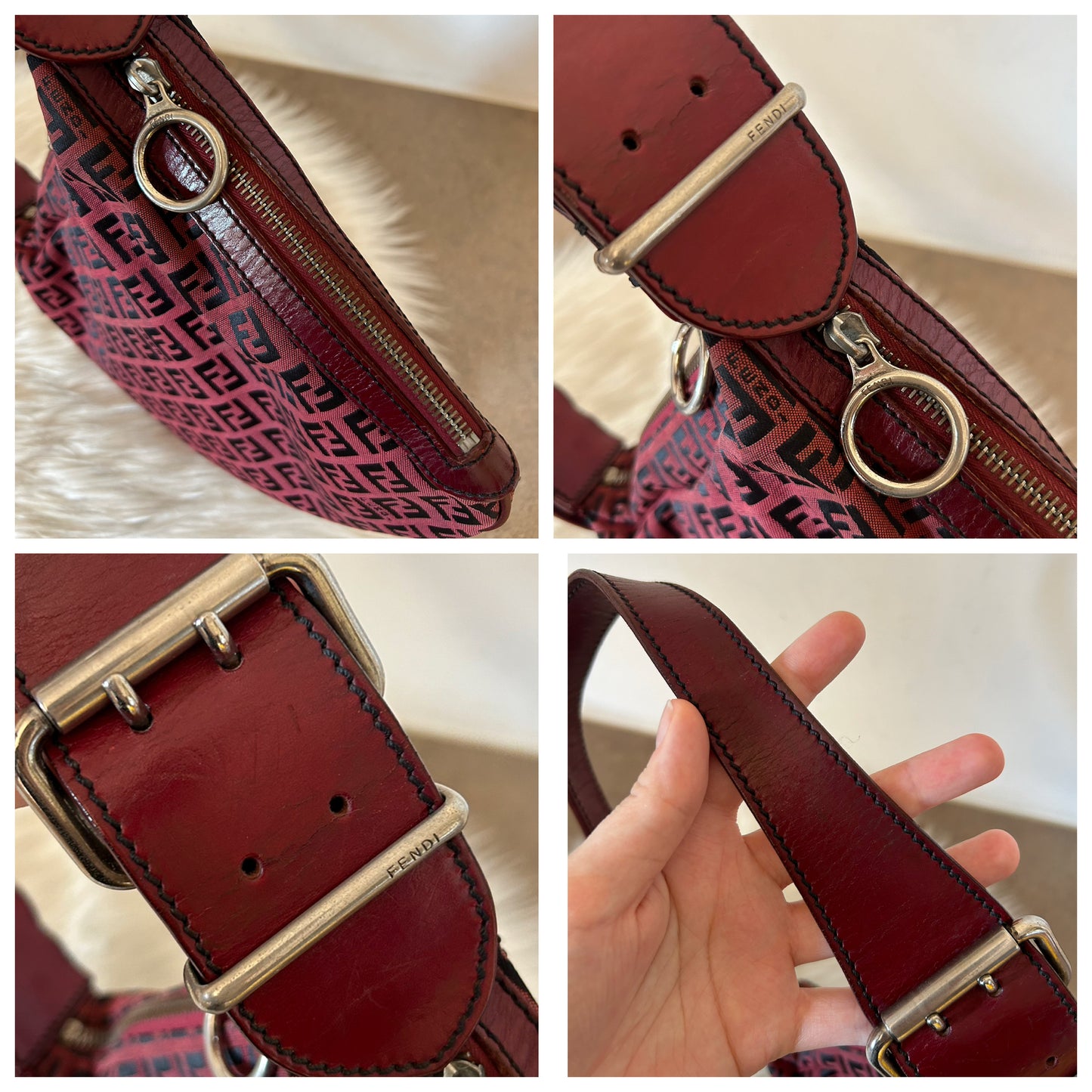 Fendi Oyster rarissima in pelle intagliata e monogram zucchino
