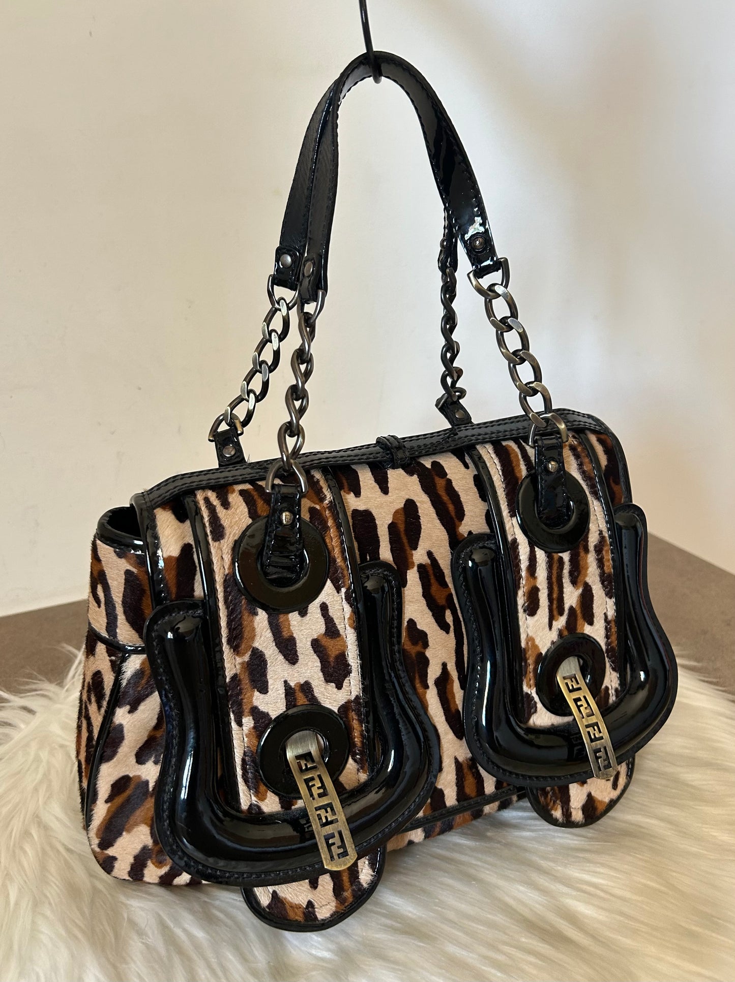 Fendi tote leopardata in cavallino e vernice