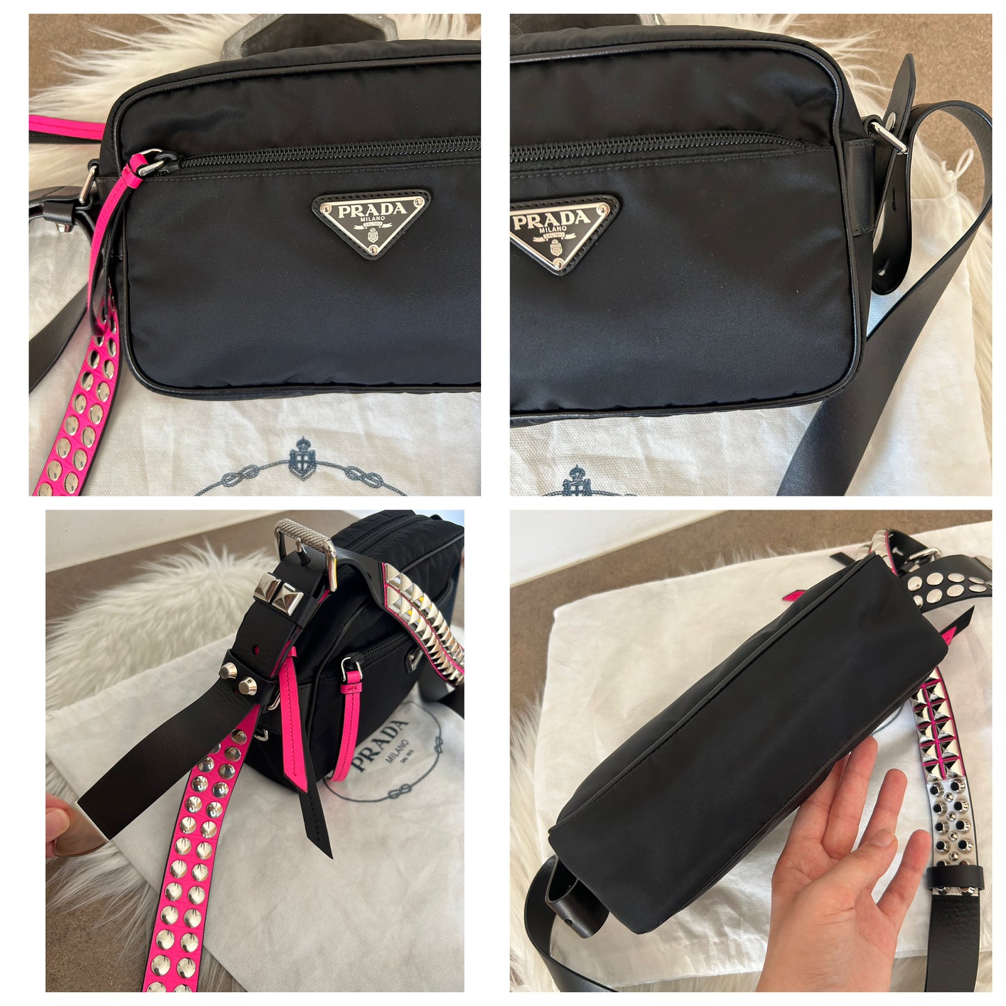 Prada Camera Bag in nylon e pelle con borchie - rarissima