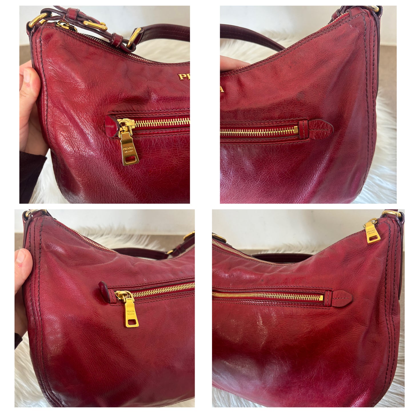 Prada Hobo in pelle rosso ciliegia
