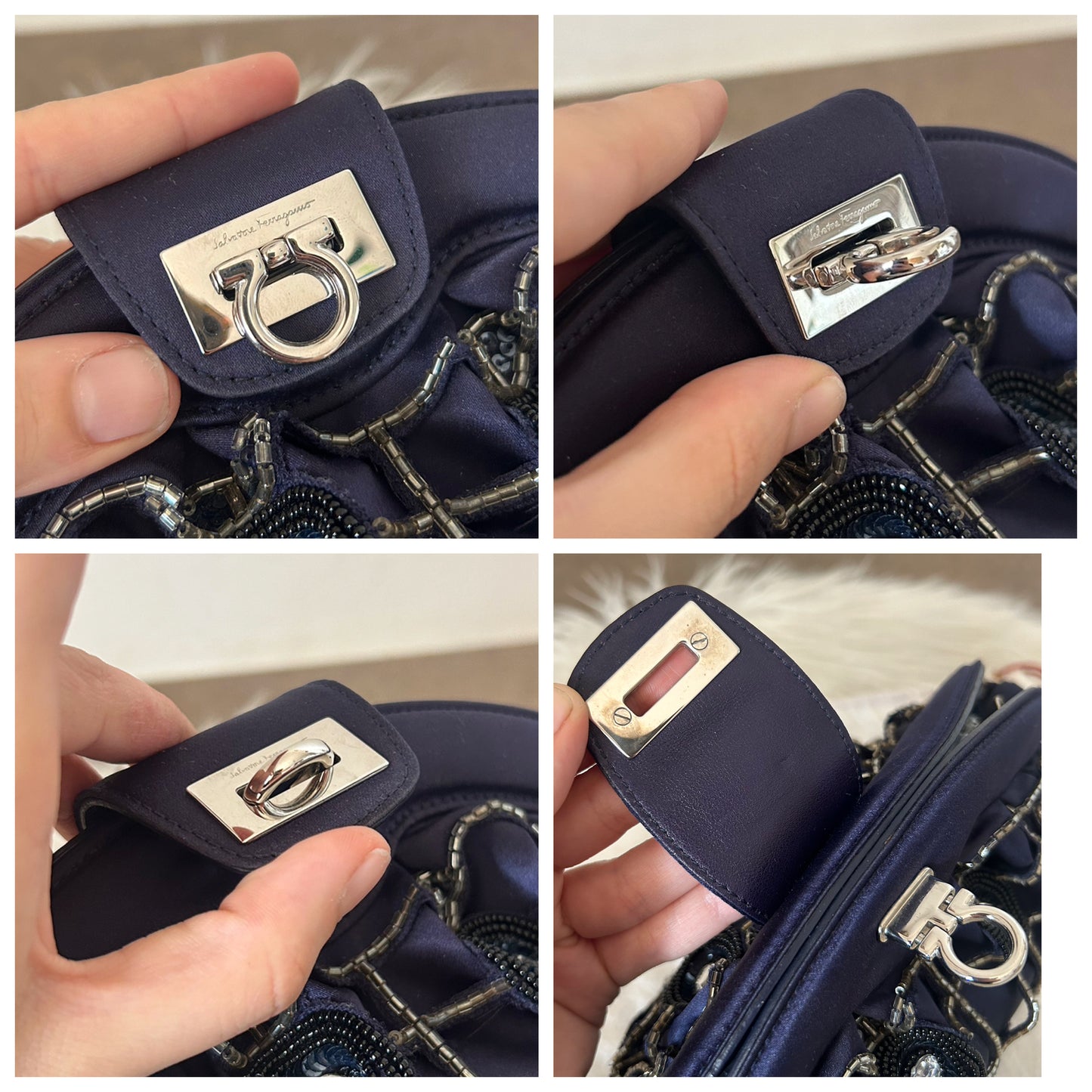 Pochette Salvatore Ferragamo in raso blu