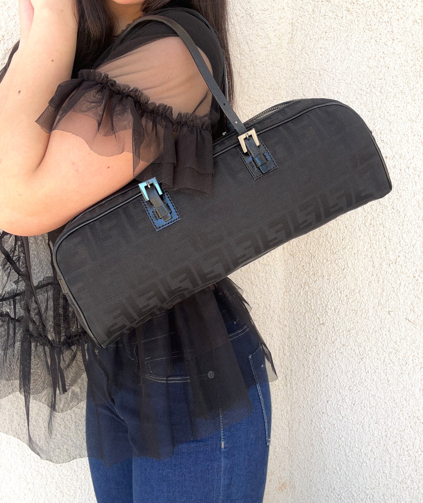Fendi Bassotto in monogram zucca nera vintage