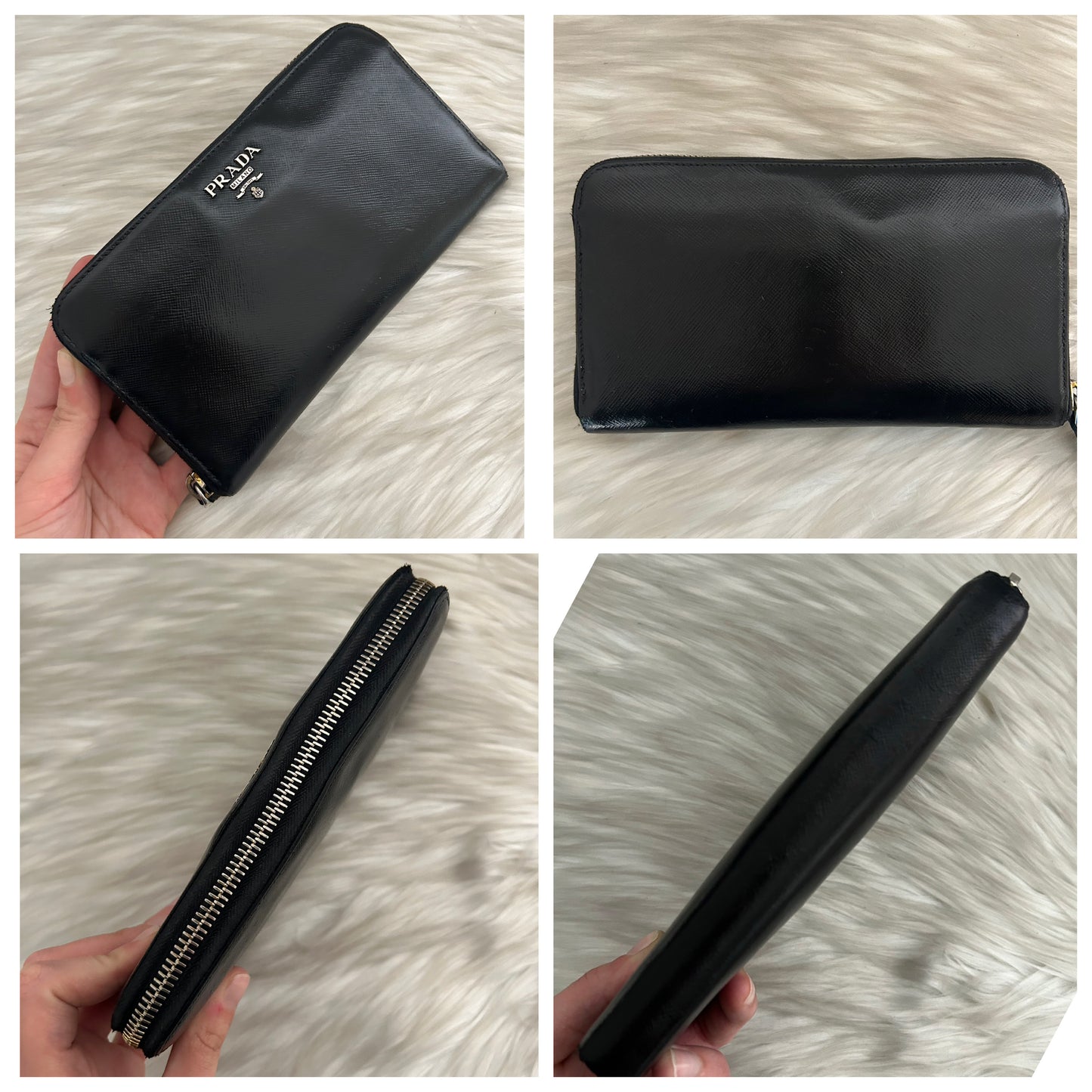 Portafoglio Prada in pelle nero con scatola