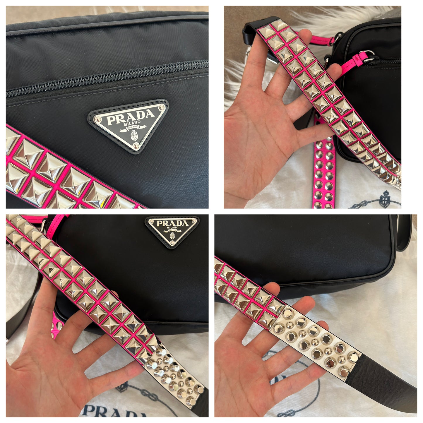 Prada Camera Bag in nylon e pelle con borchie - rarissima