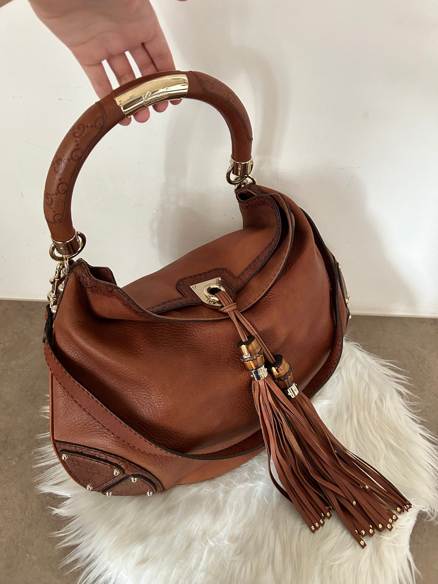 Gucci Indy hobo misura grande in pelle marrone