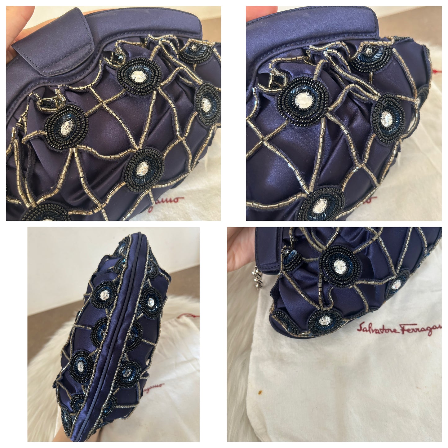 Pochette Salvatore Ferragamo in raso blu