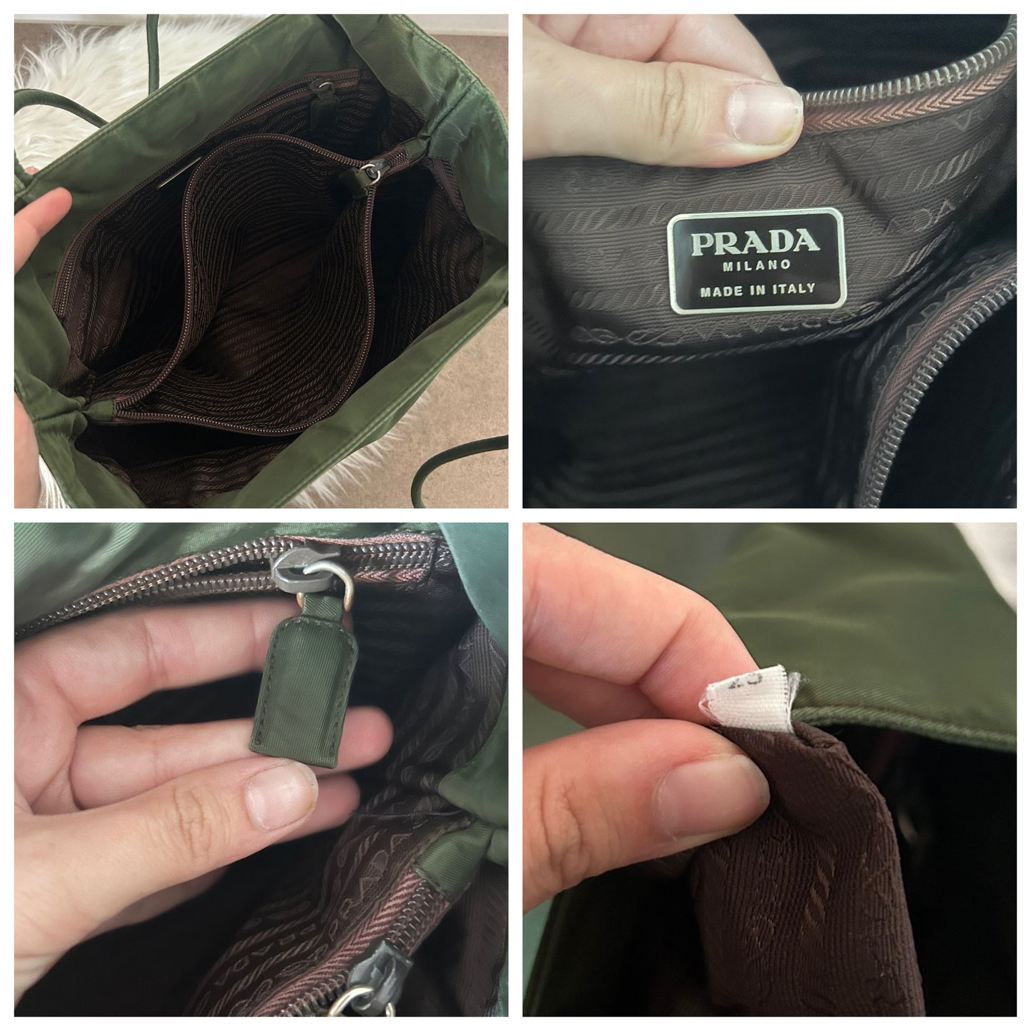 Prada tote bag in nylon verde militare