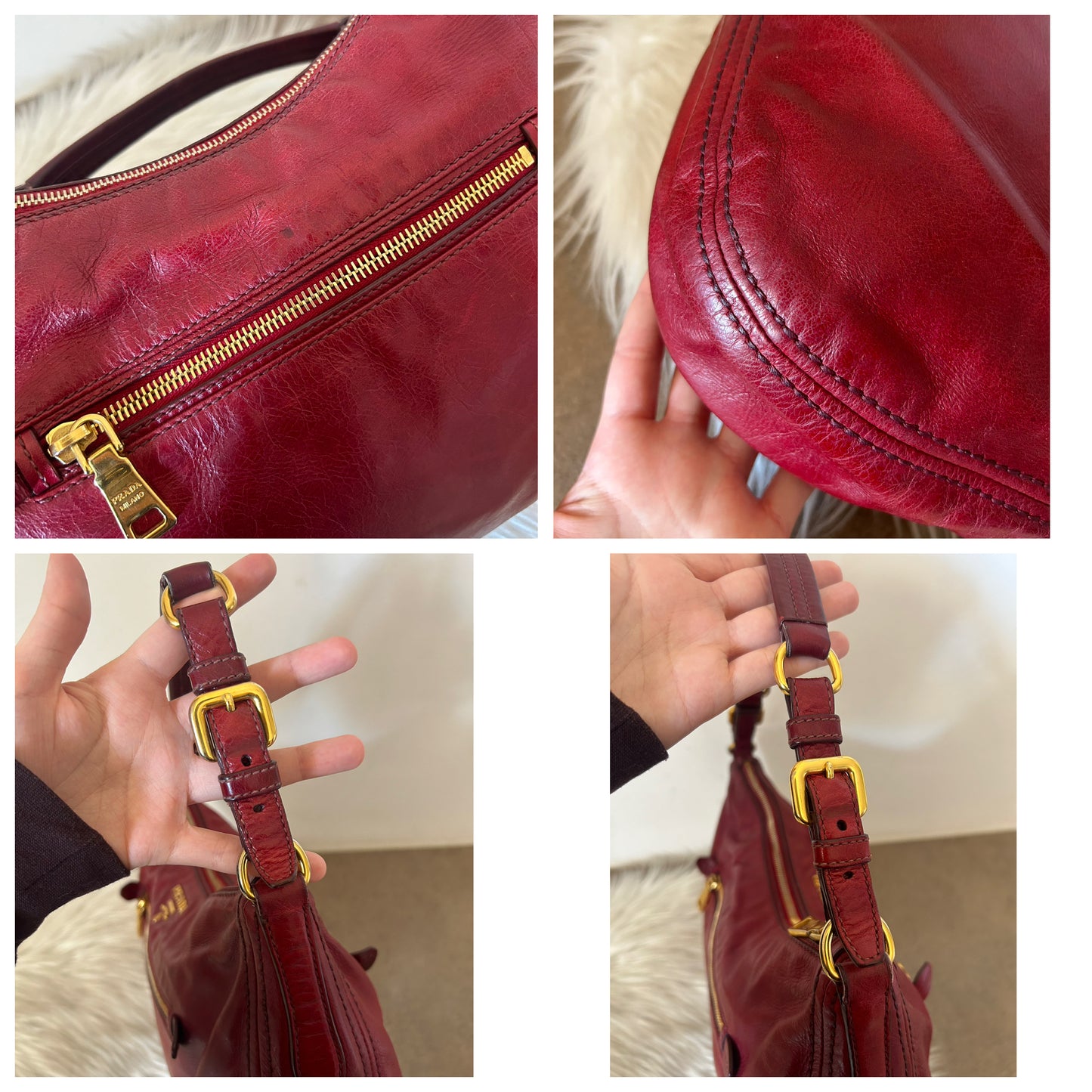 Prada Hobo in pelle rosso ciliegia