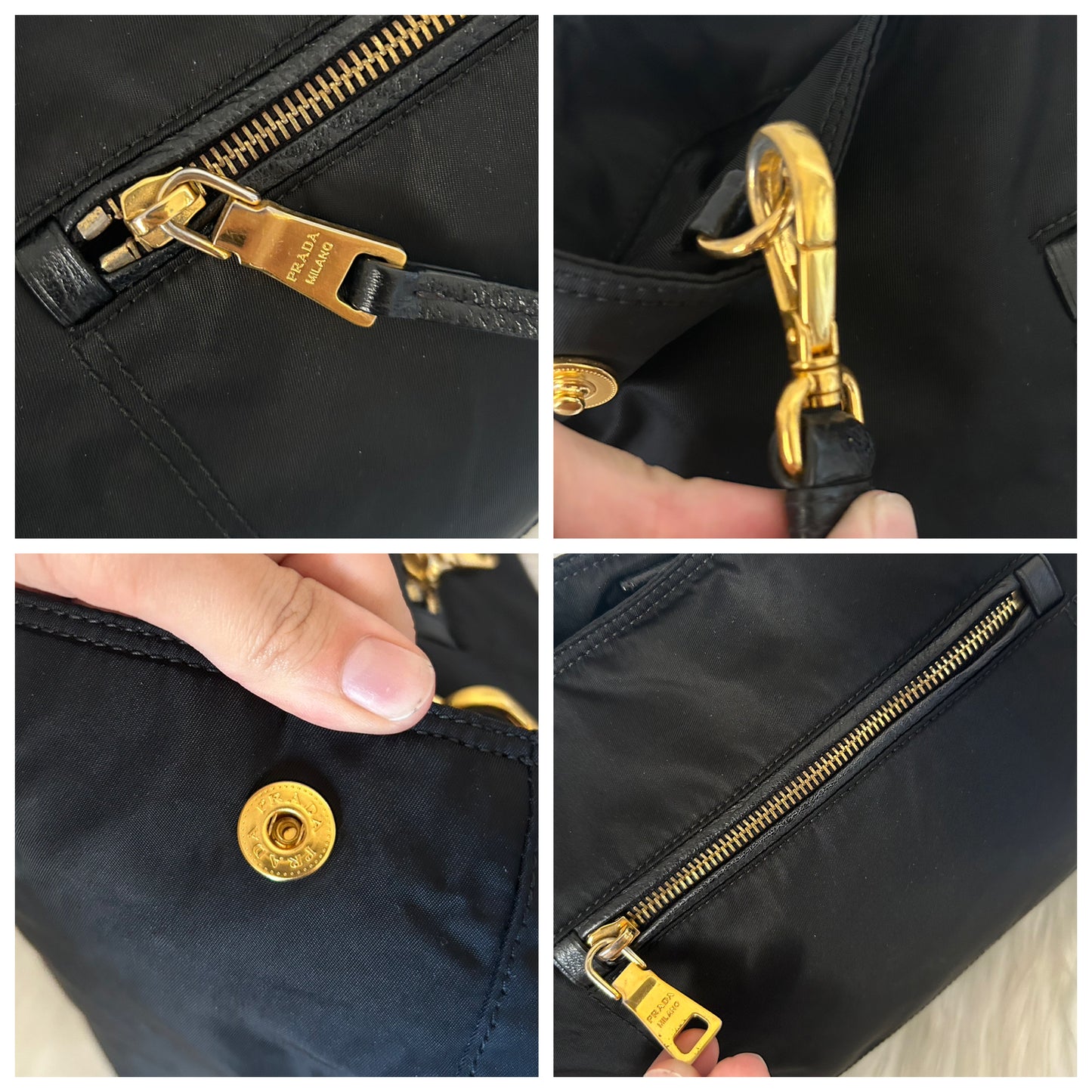 Prada tote nera in nylon e pelle