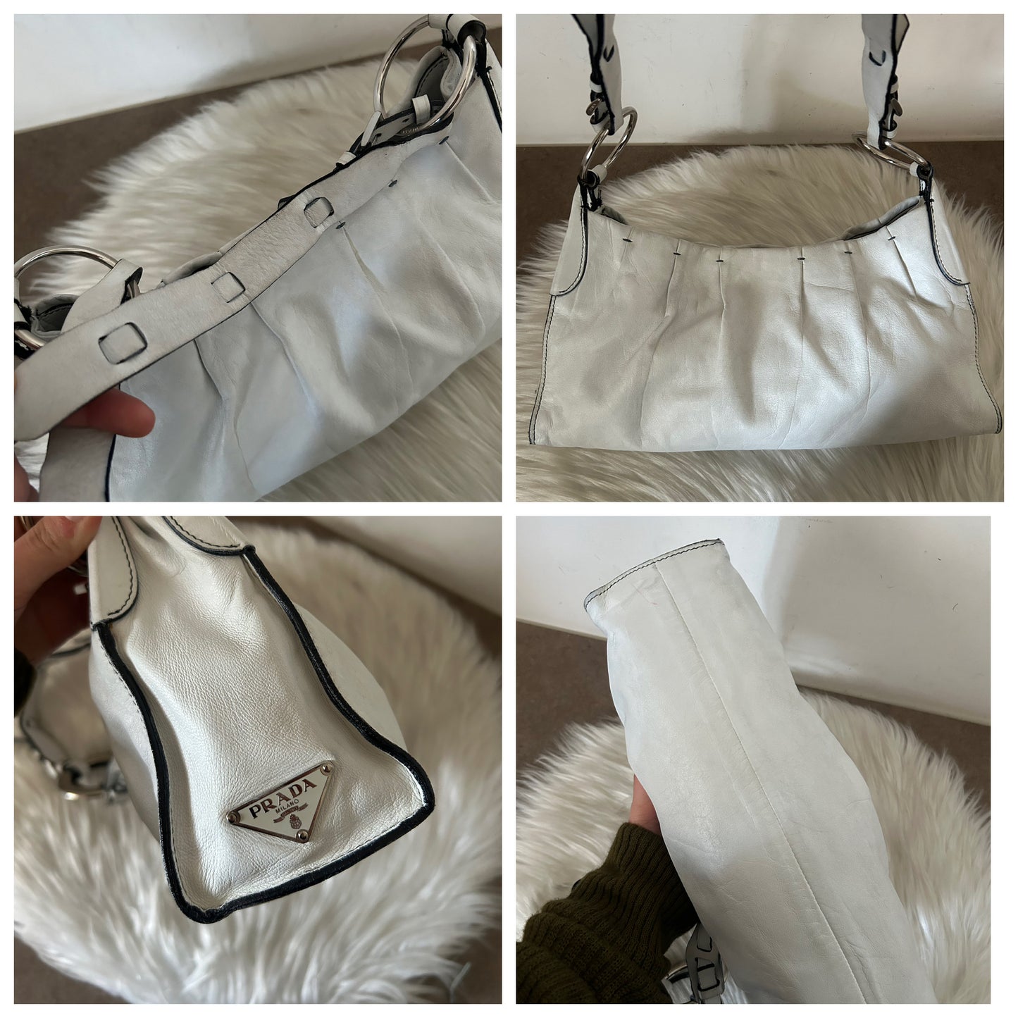 Prada baguette in pelle bianca