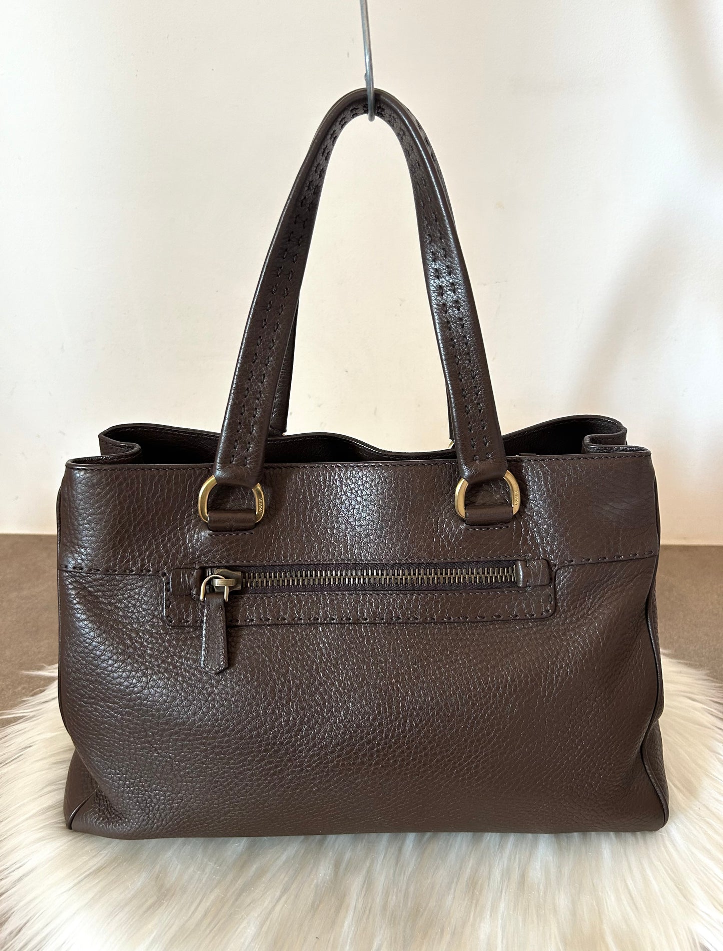 Prada tote in pelle marrone scuro