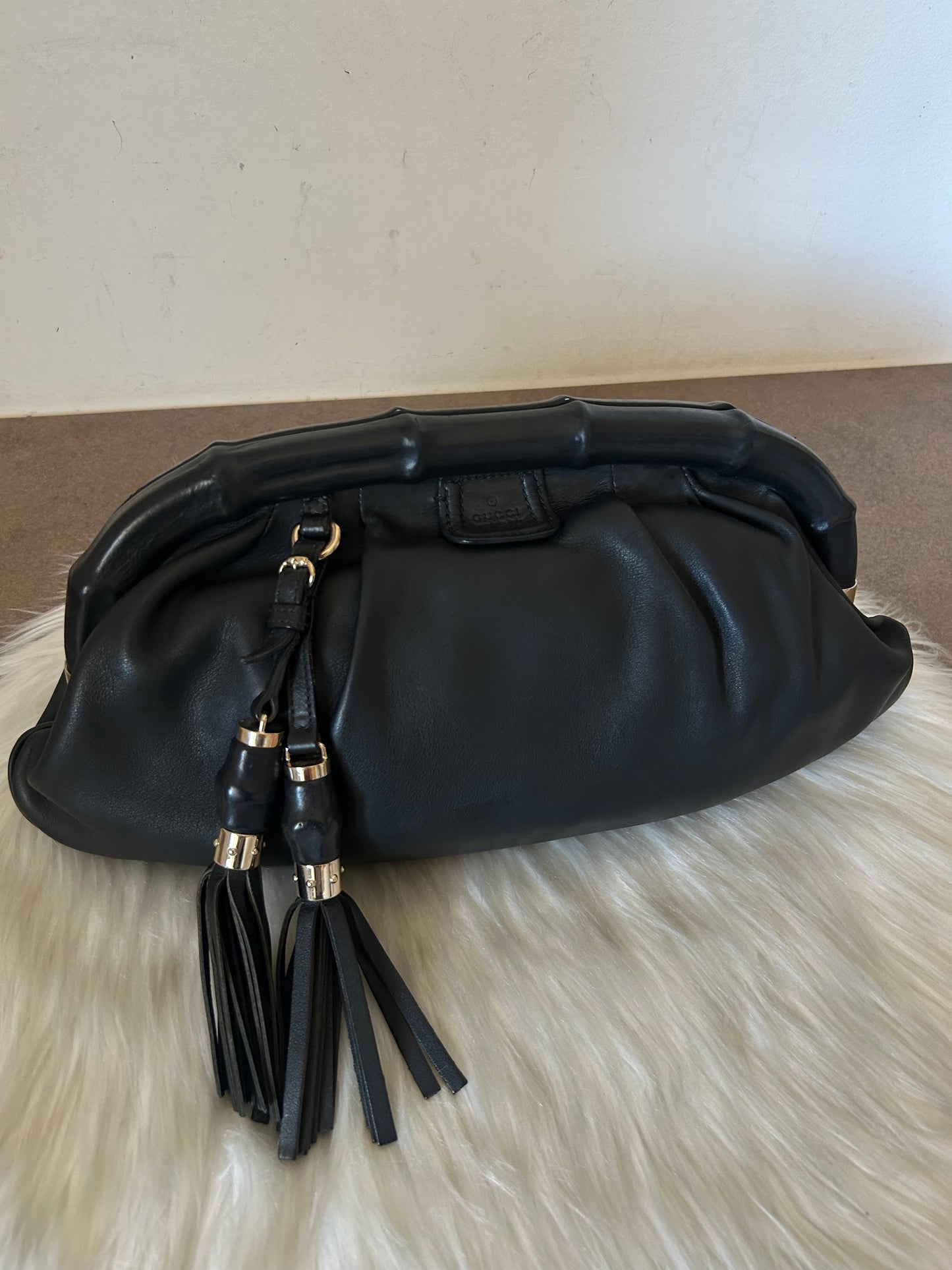 Pochette Gucci Bamboo in pelle nera