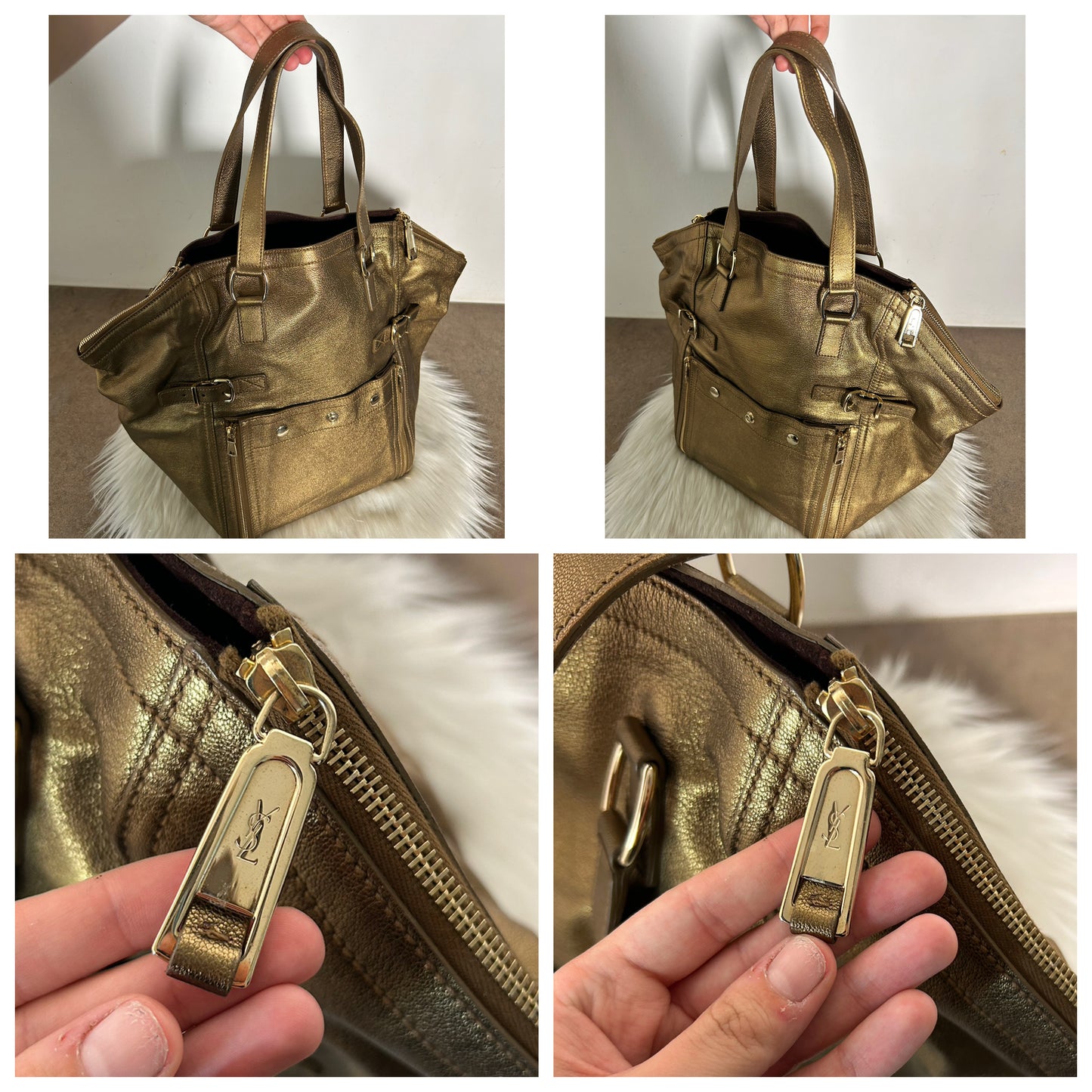 Yves Saint Laurent Downtown in pelle e camoscio dorata