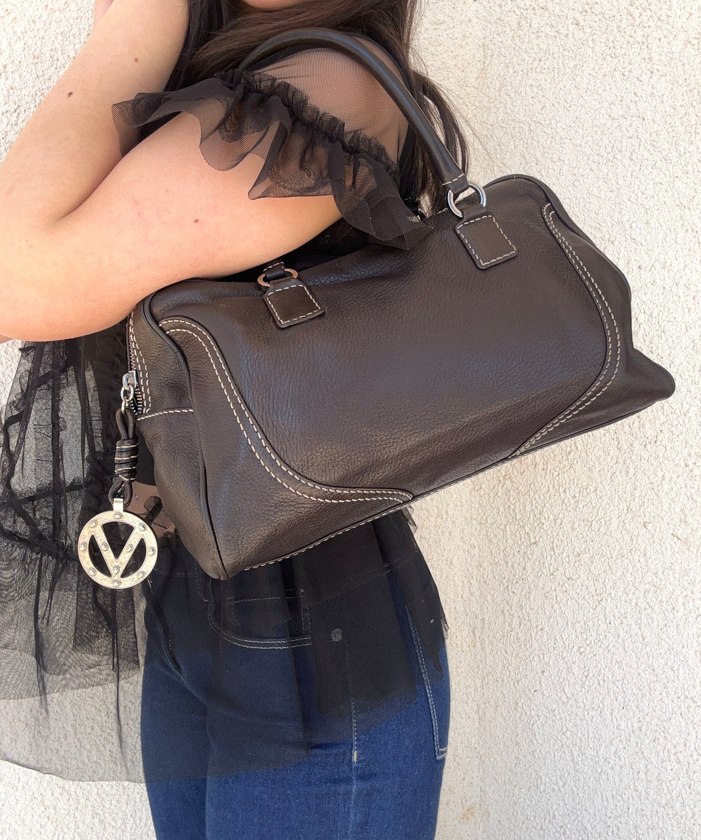 Bauletto Valentino Garavani in pelle marrone