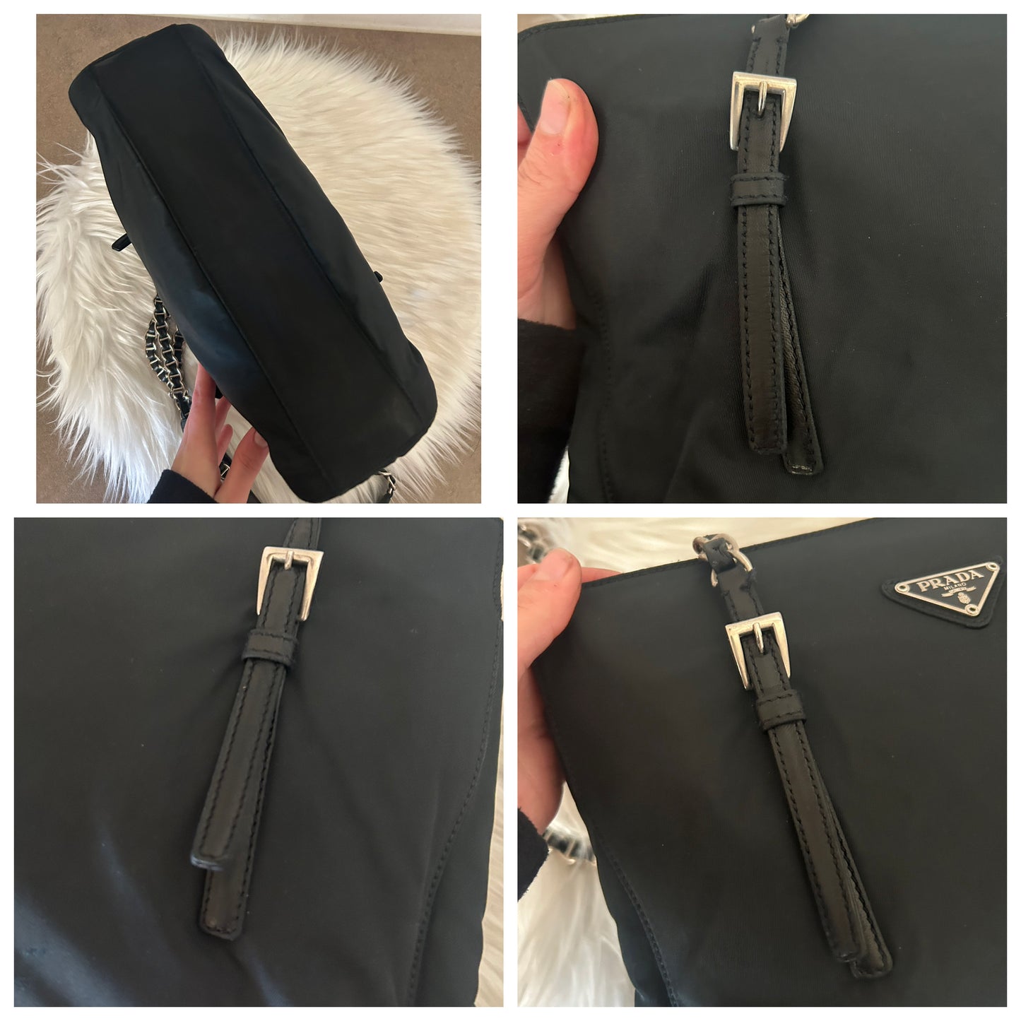 Prada tote in tela nera con catene