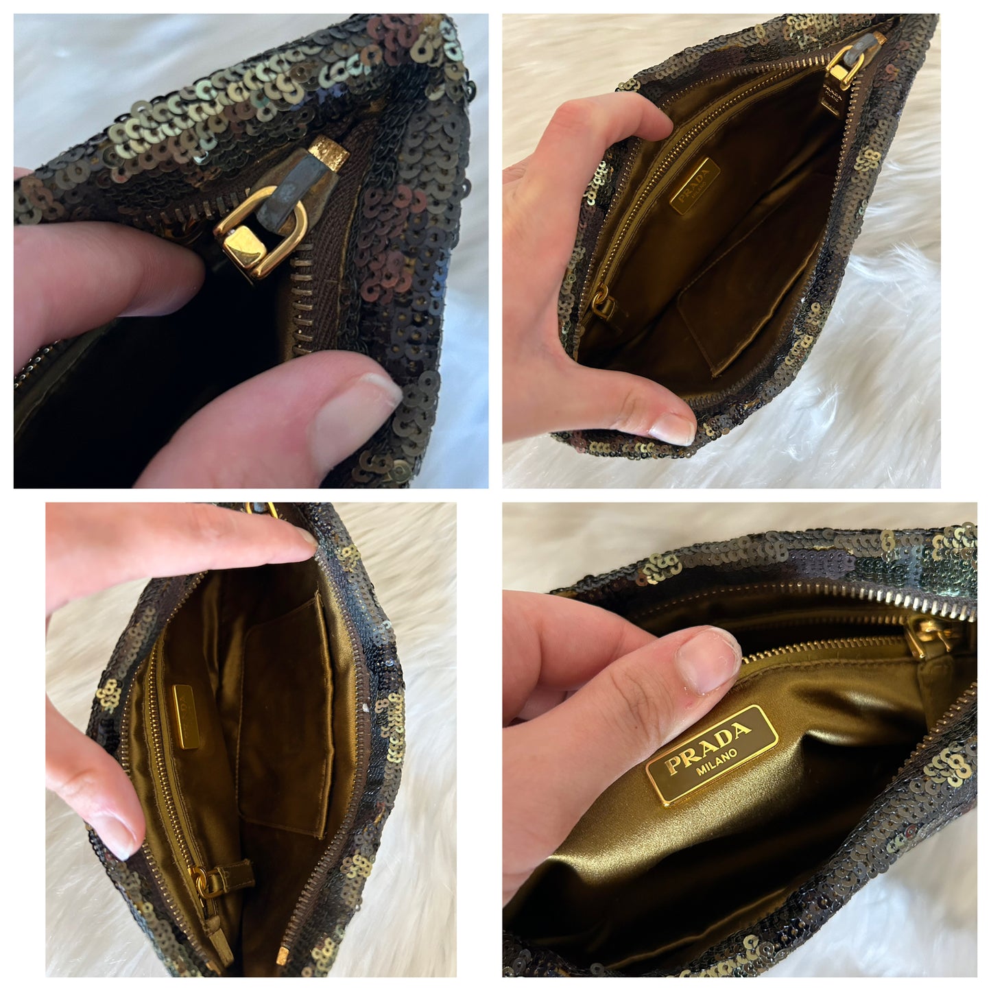 Prada Pochette con paillettes fantasia militare