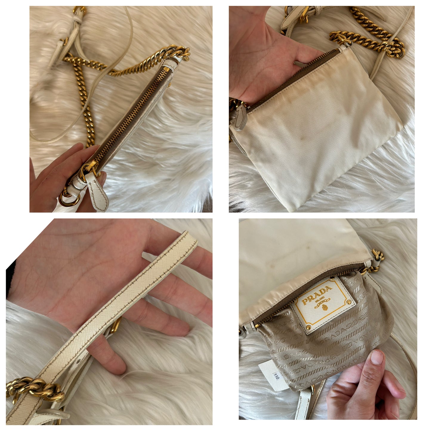 Prada a tracolla in pelle e nylon bianca