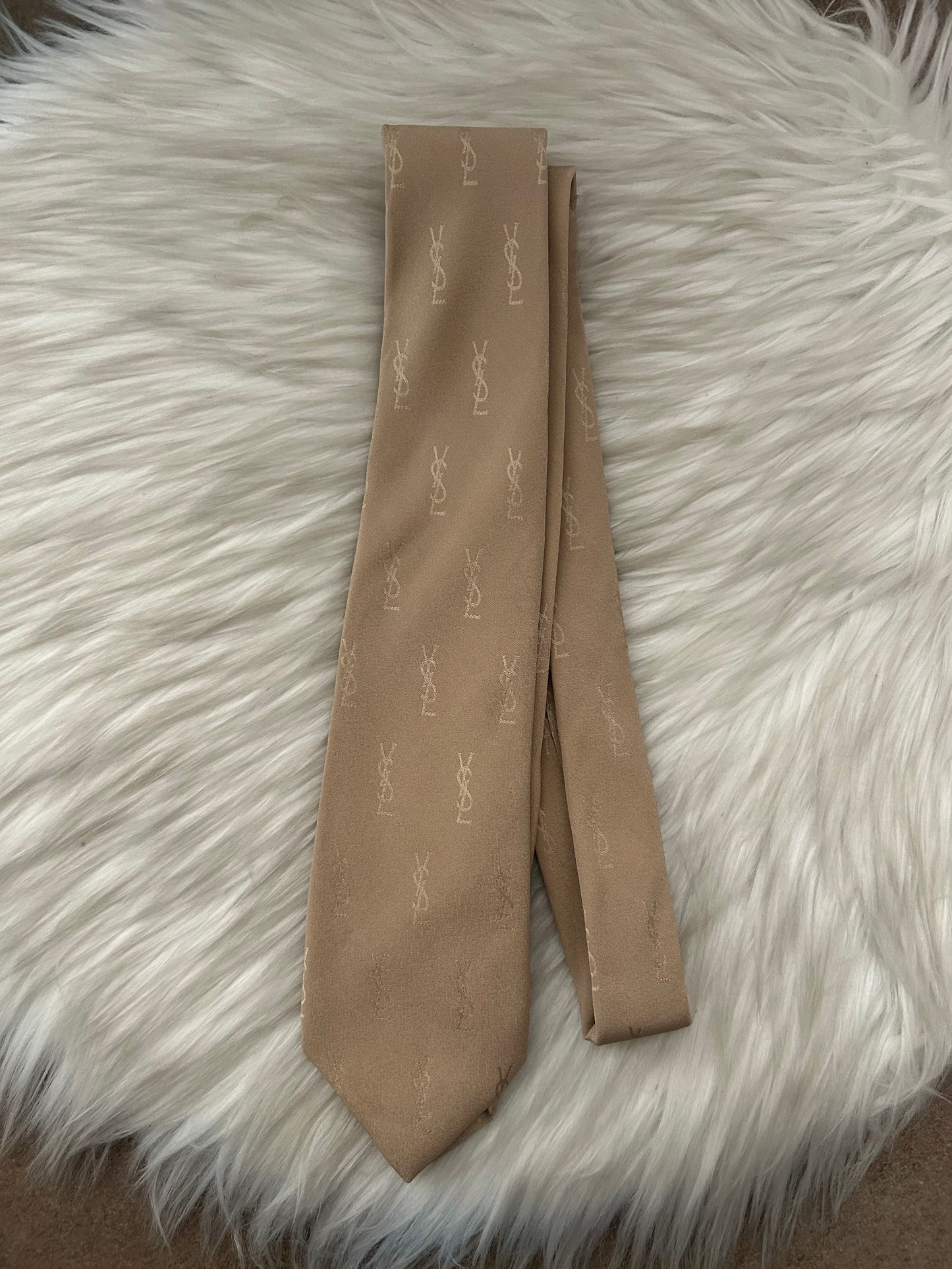 Cravatta YSL logata beige 100% seta