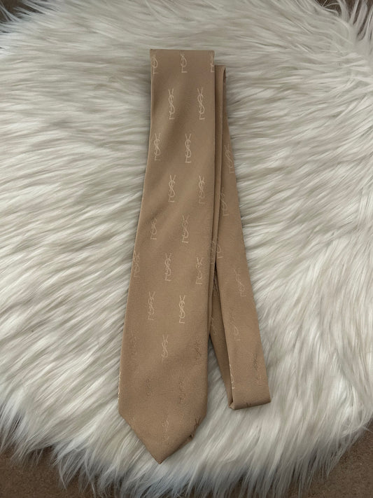 Cravatta YSL logata beige 100% seta