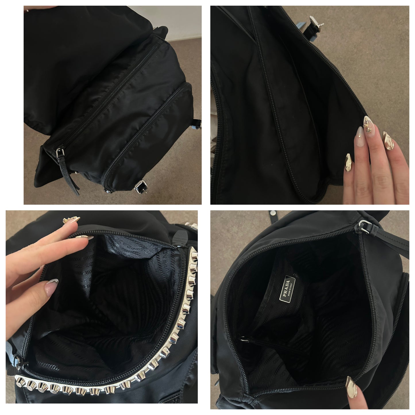 Prada tote in nylon con borchie