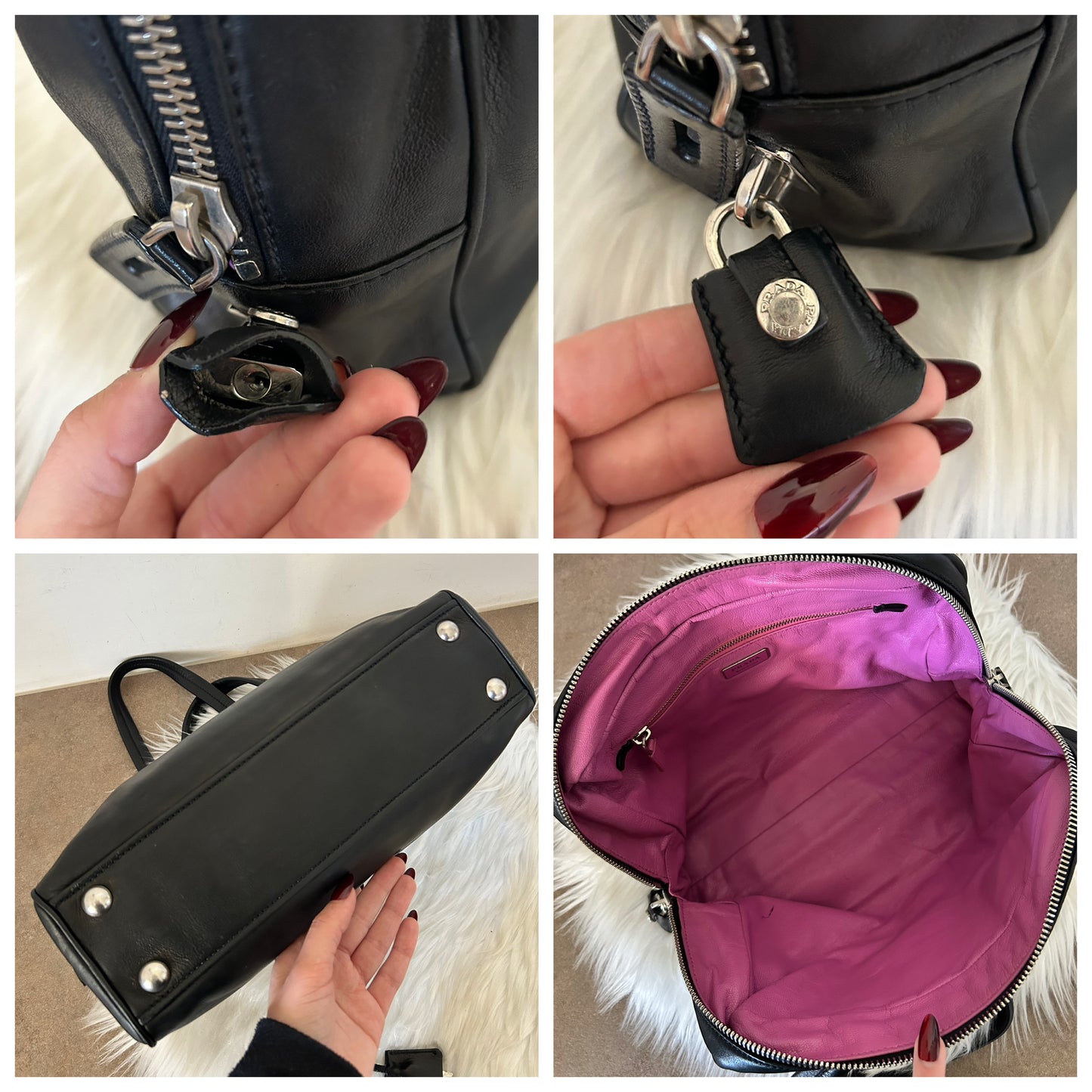Prada tote bag in pelle nera e interni rosa