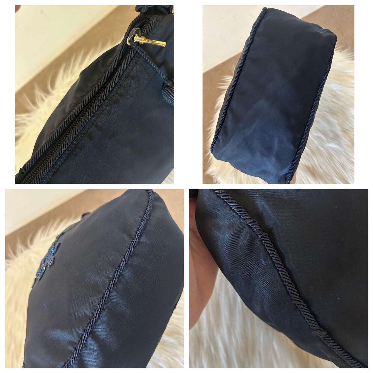 Prada con logo in perline olografiche
