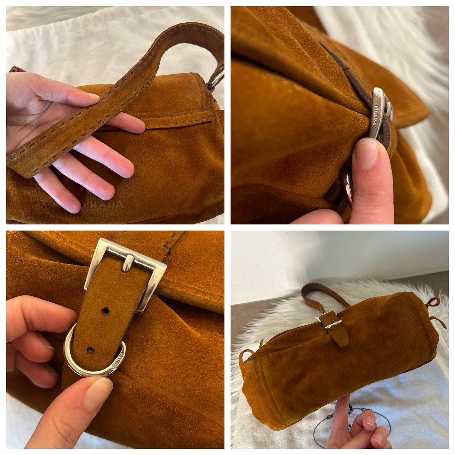 Prada baguette in suede cammello