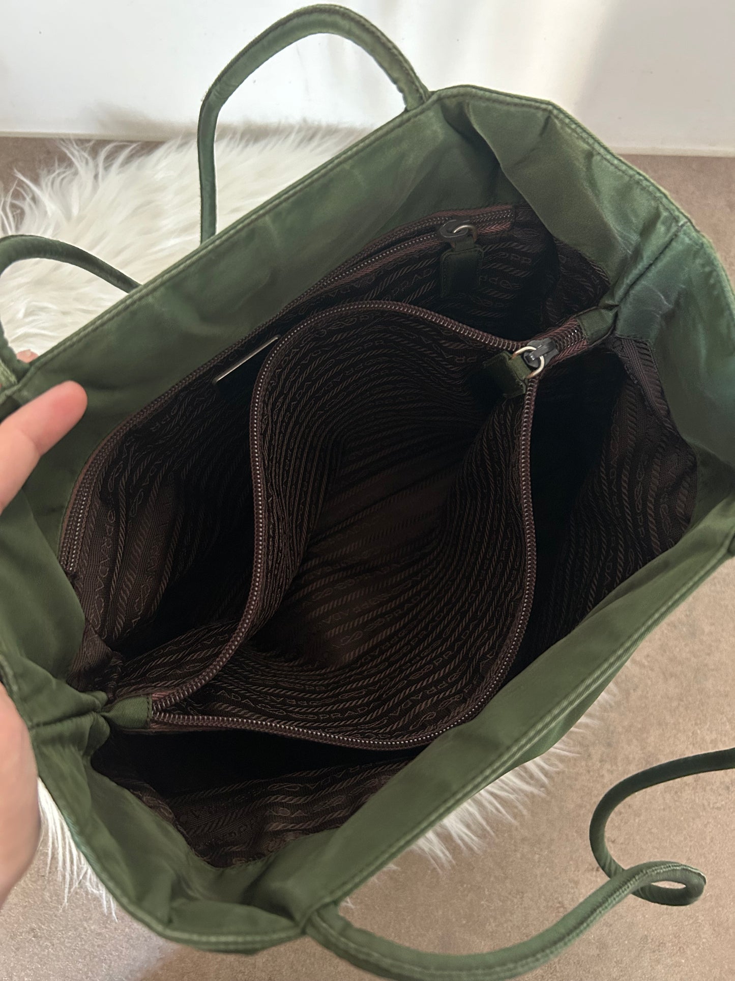 Prada tote bag in nylon verde militare