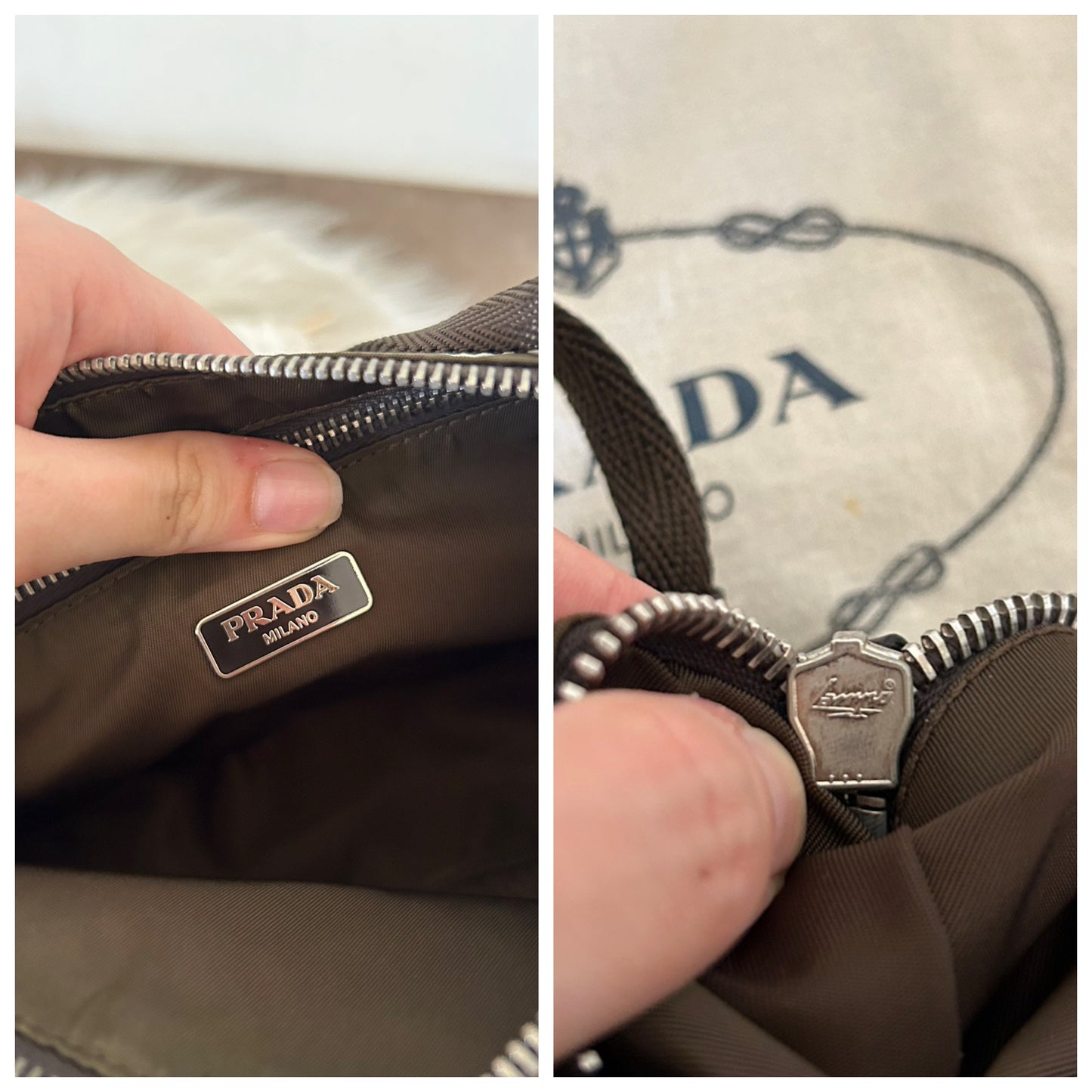 Prada baguette marrone in nylon