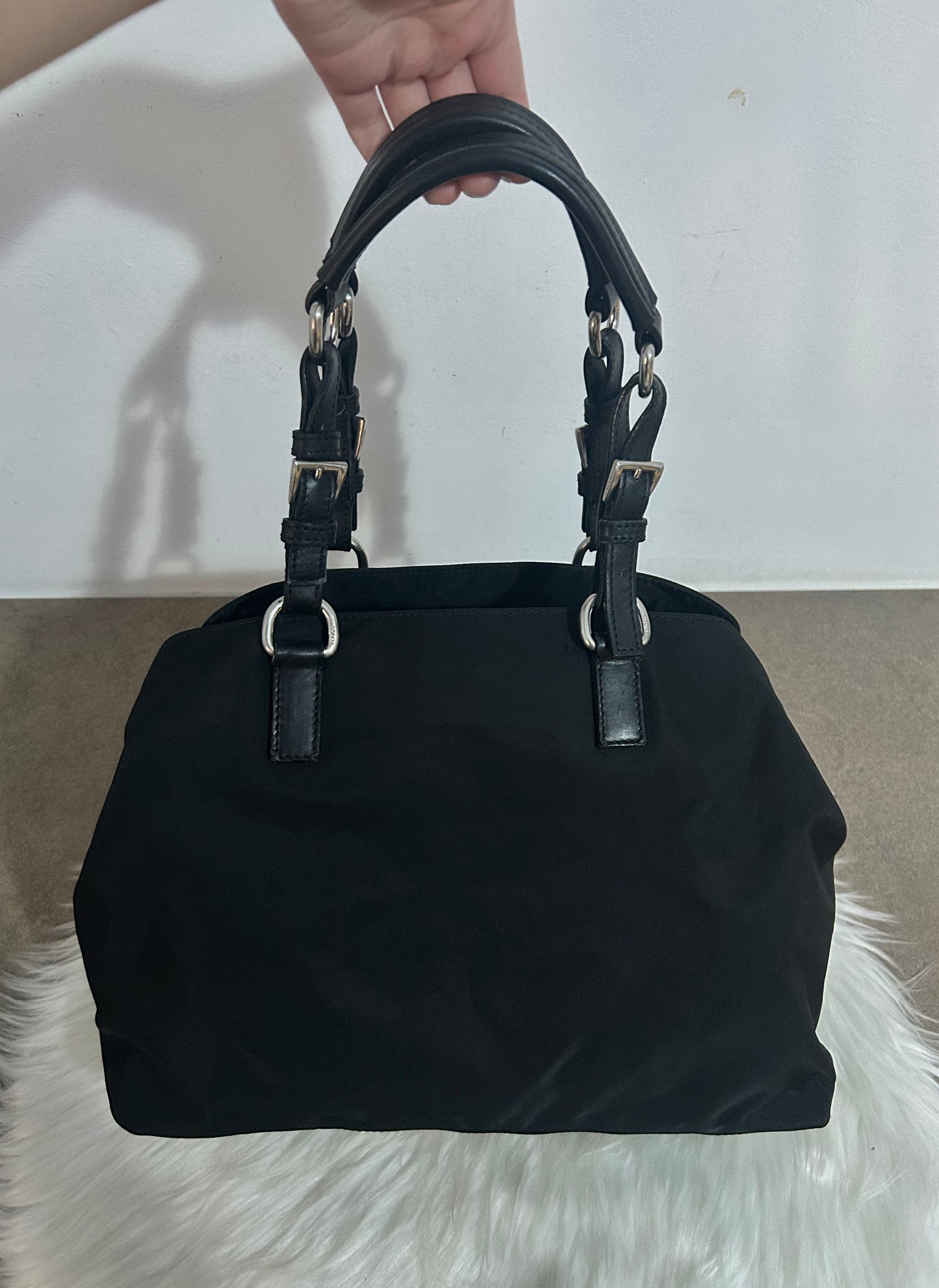 Prada mini tote in pelle e nylon